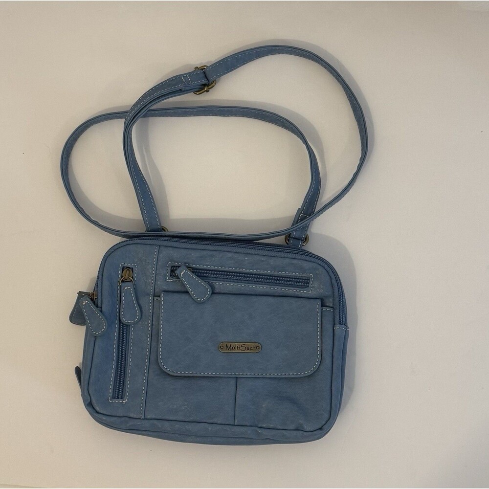 MultiSac Women's Blue Synthetic Shoulder Bag with Zipper Accents & Inner Pockets